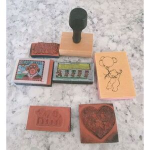 Rubber Stamps Lot‎ of 7 Bear Themed Pre-owned Wood & Unmounted